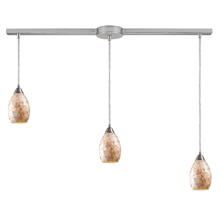 ELK LIGHTING Capri 3-Lght Linear Pendant in Satin Nckl w/Capiz Shell Glass 10141/3L